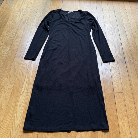 Marine Layer Size M Black Lexi Rib Long Sleeve Scoop Neck Midi Bodycon Dress - Picture 12 of 16